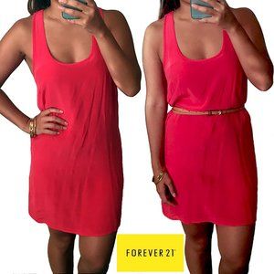 NWOT FOREVER 21 100% silk hot pink dress M beach coverup tunic tank racer slip
